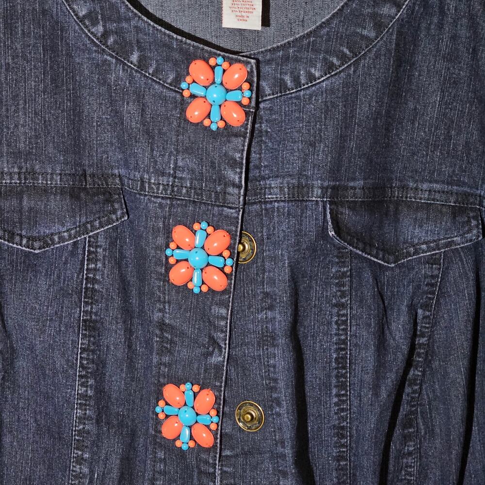 Ruby Rd Flower Button Jean Jacket Size 22w Ramie … - image 2